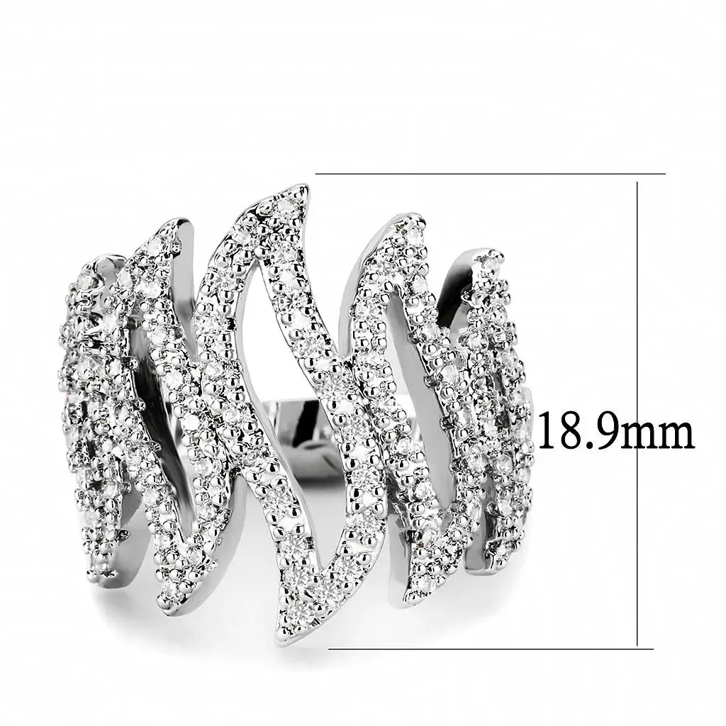 3W1467 - Rhodium Brass Ring with AAA Grade CZ in Clear - Alamode - Flyclothing LLC