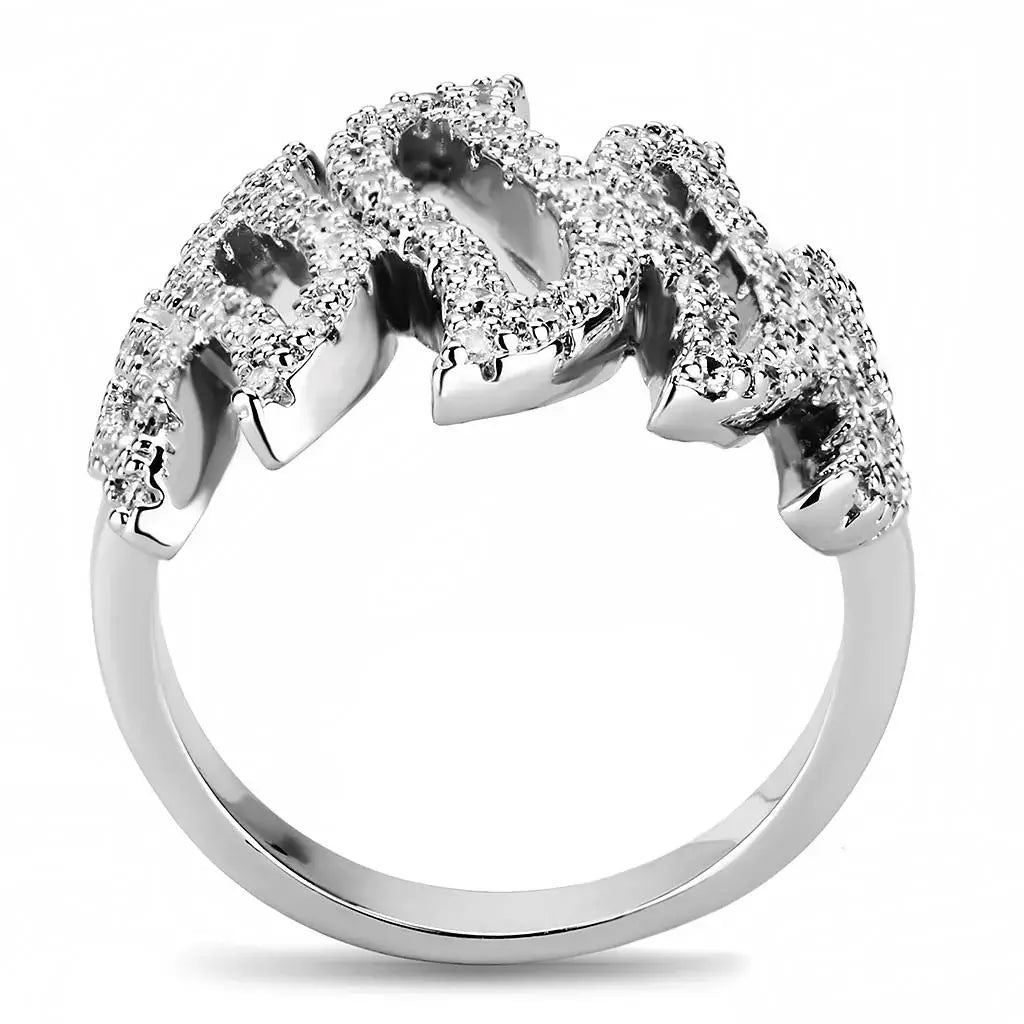 3W1467 - Rhodium Brass Ring with AAA Grade CZ in Clear - Alamode - Flyclothing LLC