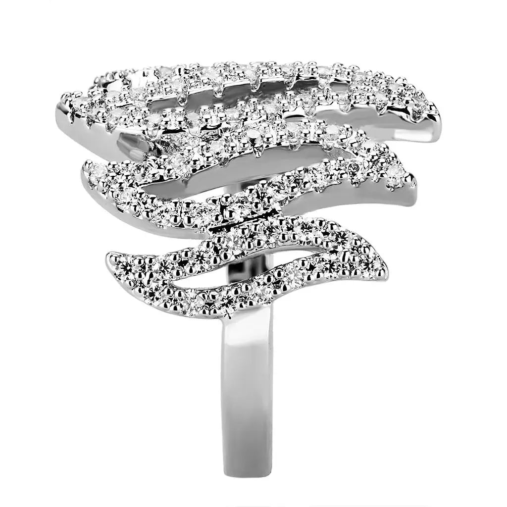 3W1467 - Rhodium Brass Ring with AAA Grade CZ in Clear - Alamode - Flyclothing LLC