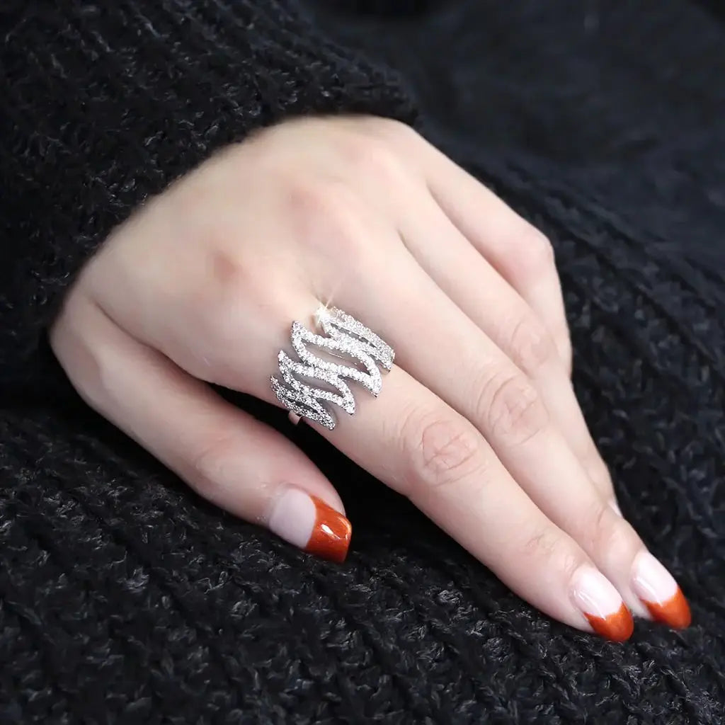 3W1467 - Rhodium Brass Ring with AAA Grade CZ in Clear - Alamode - Flyclothing LLC