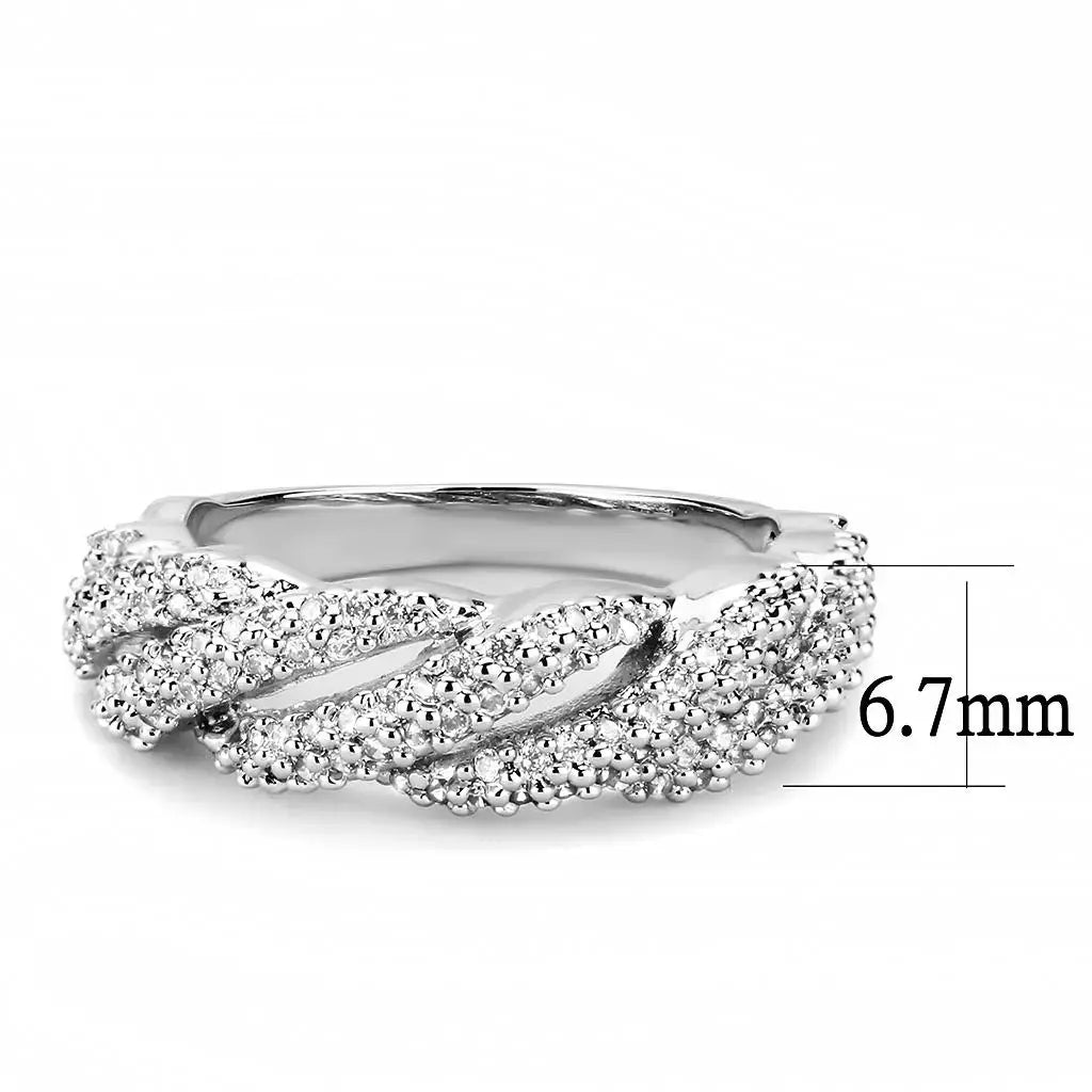 3W1468 - Rhodium Brass Ring with AAA Grade CZ in Clear - Alamode - Flyclothing LLC