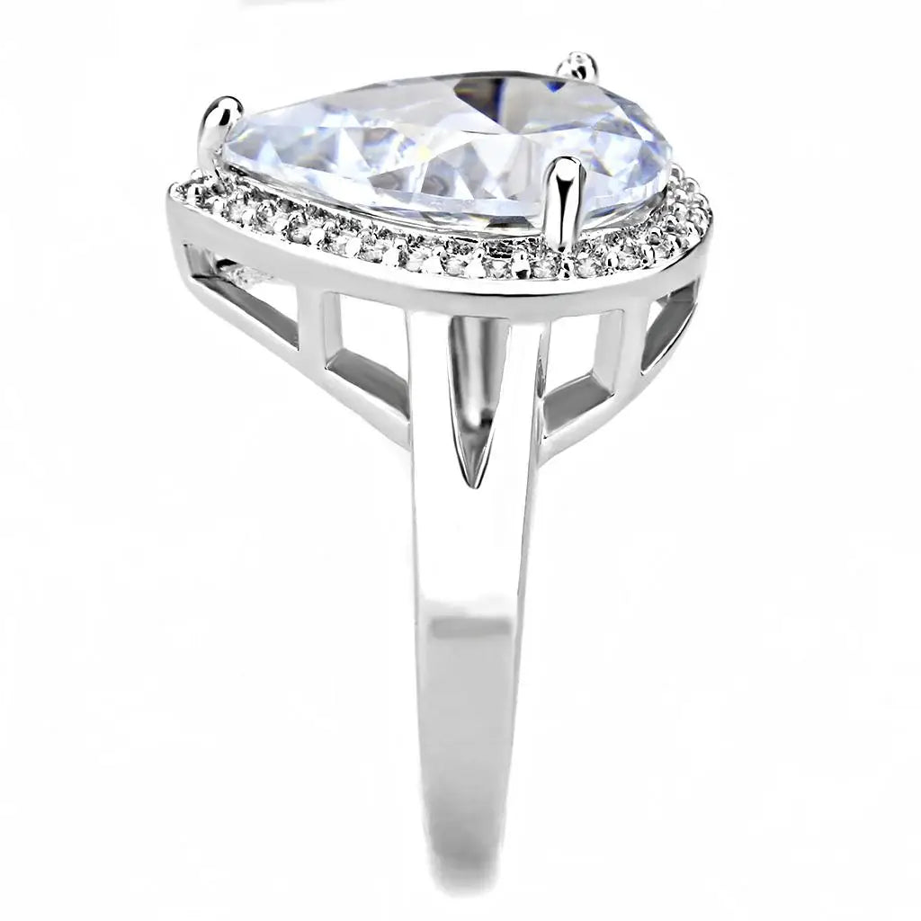 3W1469 - Rhodium Brass Ring with AAA Grade CZ in Clear - Alamode - Flyclothing LLC