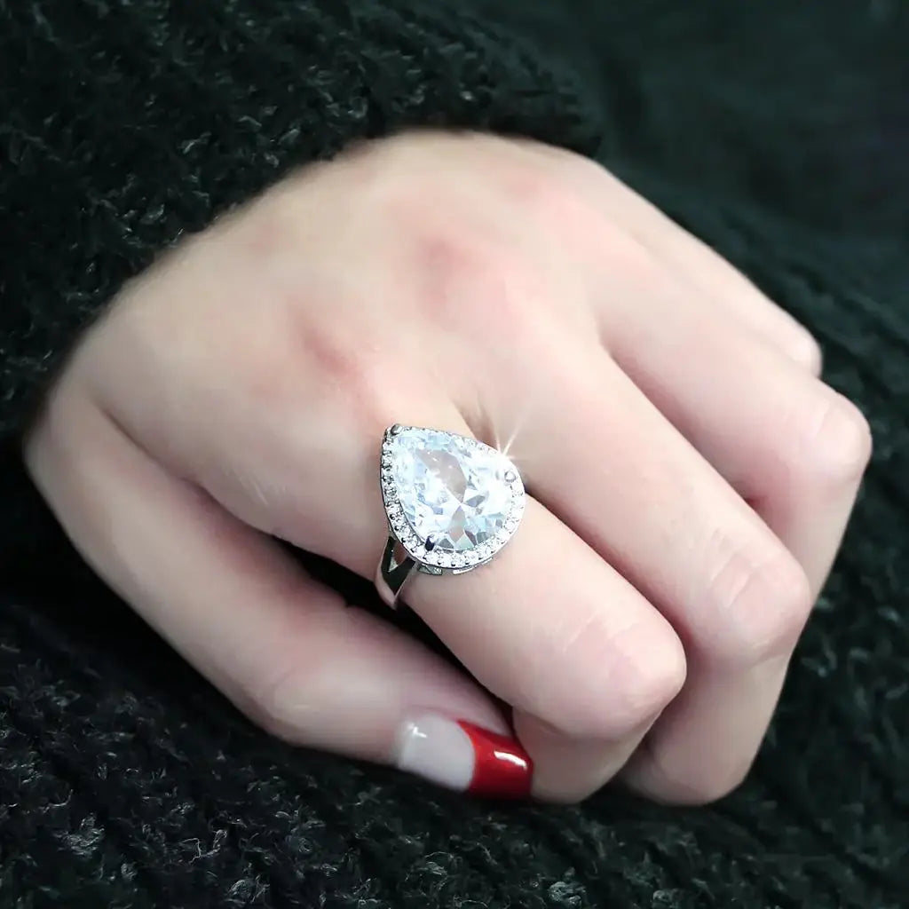 3W1469 - Rhodium Brass Ring with AAA Grade CZ in Clear - Alamode - Flyclothing LLC
