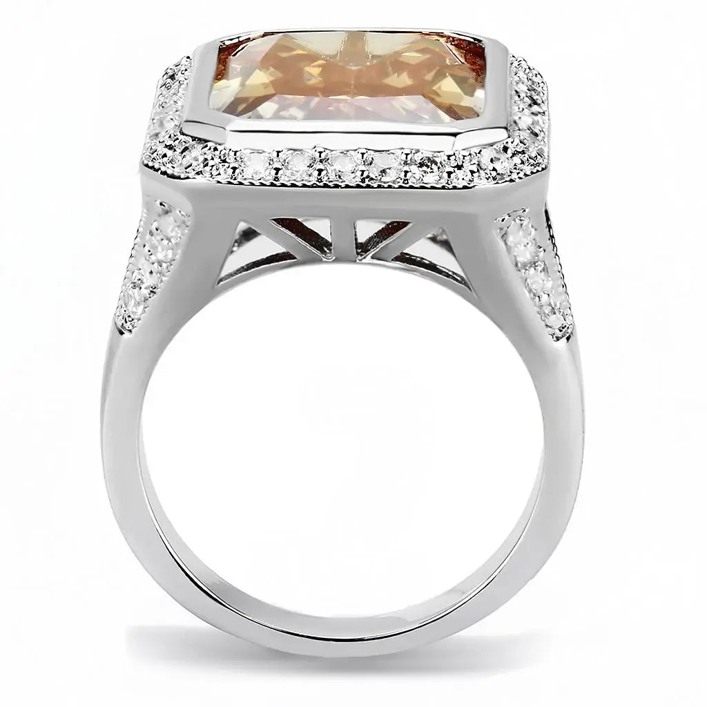 3W1471 - Rhodium Brass Ring with AAA Grade CZ in Champagne - Alamode - Flyclothing LLC