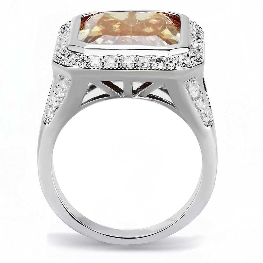 3W1471 - Rhodium Brass Ring with AAA Grade CZ in Champagne - Alamode - Flyclothing LLC