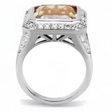 3W1471 - Rhodium Brass Ring with AAA Grade CZ  in Champagne - Alamode
