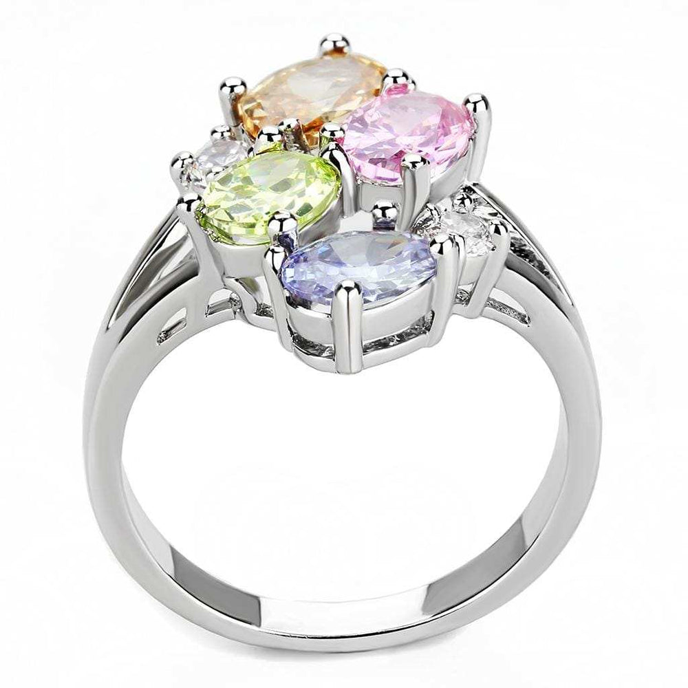 Jean Cocktail Ring - Rhodium Brass, AAA CZ , Multi Color - 3W1474 - Alamode - Flyclothing LLC