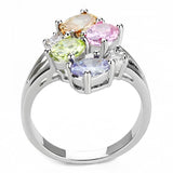 Jean Cocktail Ring - Rhodium Brass, AAA CZ , Multi Color - 3W1474 - Alamode
