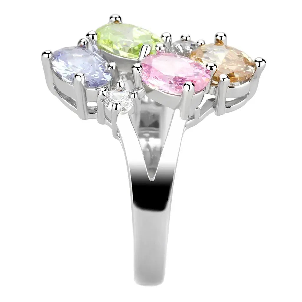 Jean Cocktail Ring - Rhodium Brass, AAA CZ , Multi Color - 3W1474 - Alamode - Flyclothing LLC