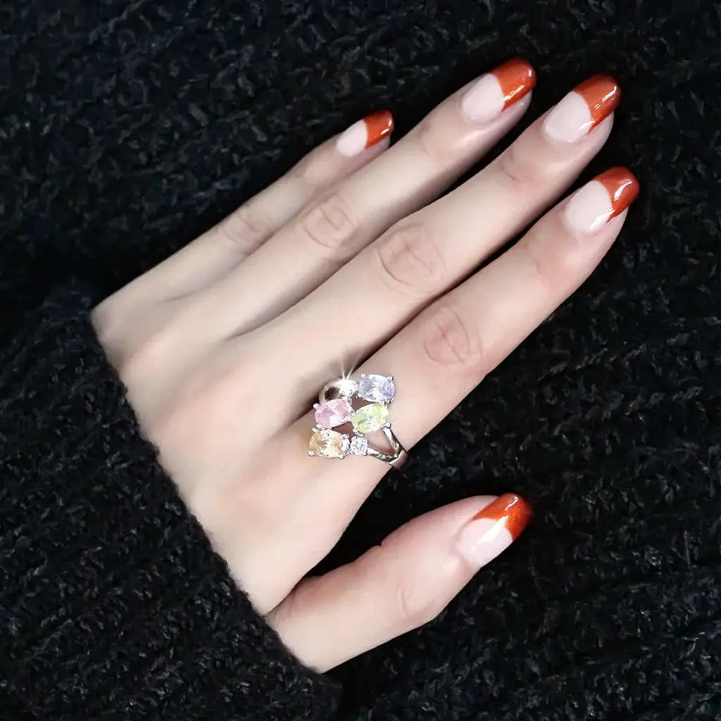 Jean Cocktail Ring - Rhodium Brass, AAA CZ , Multi Color - 3W1474 - Alamode - Flyclothing LLC