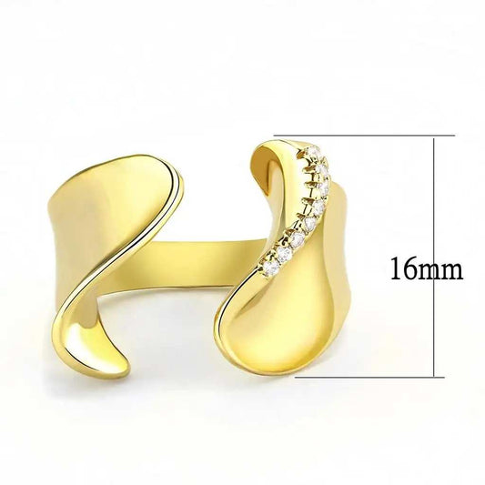 3W1475 - Gold Brass Ring with AAA Grade CZ in Clear - Alamode - Flyclothing LLC