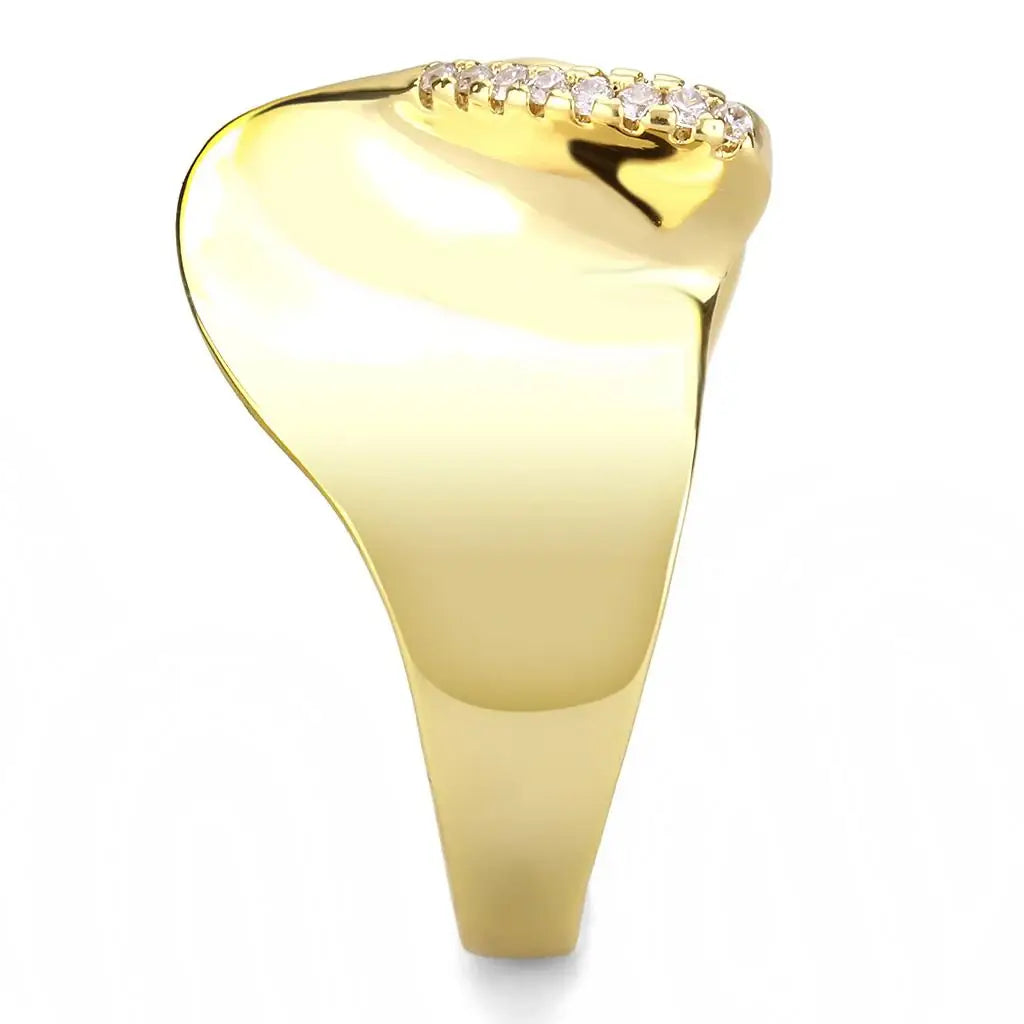 3W1475 - Gold Brass Ring with AAA Grade CZ in Clear - Alamode - Flyclothing LLC