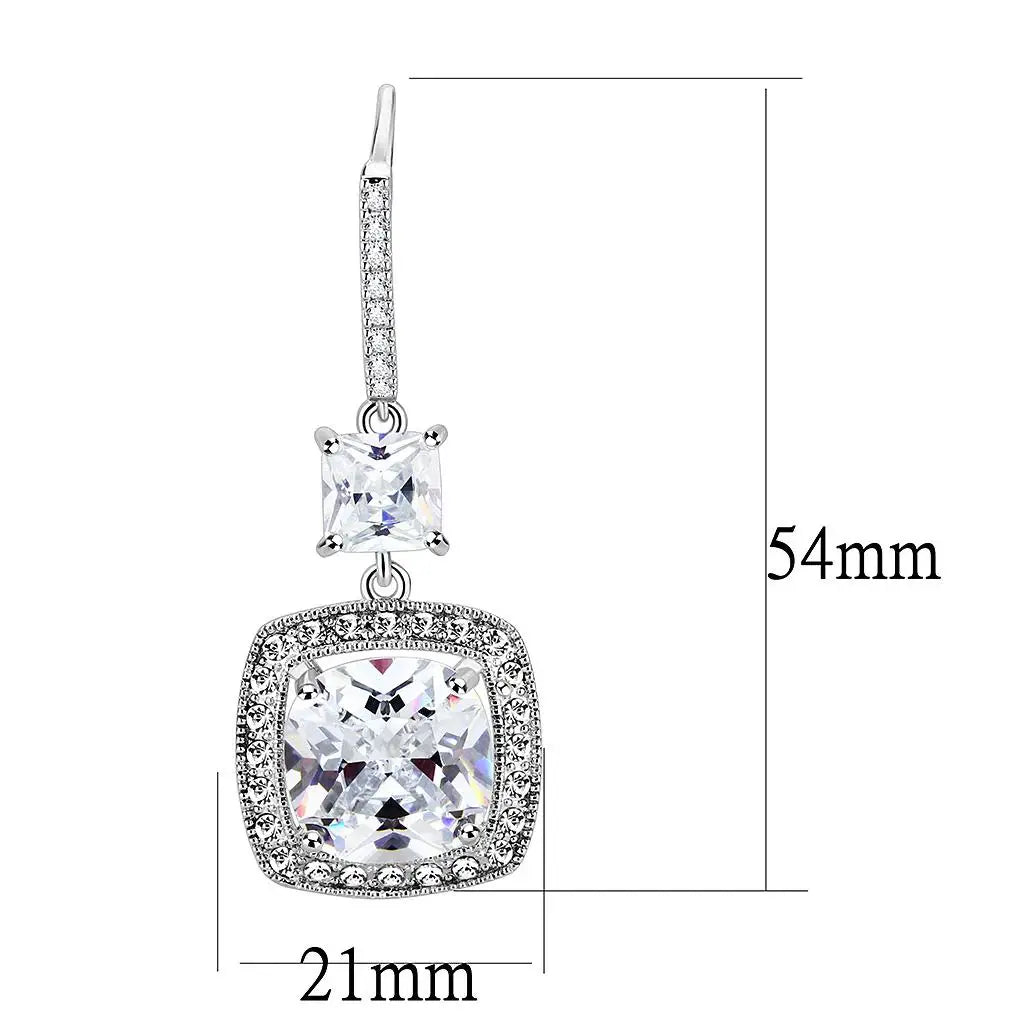 3W1477 - Rhodium Brass Earrings with AAA Grade CZ in Clear - Alamode - Flyclothing LLC