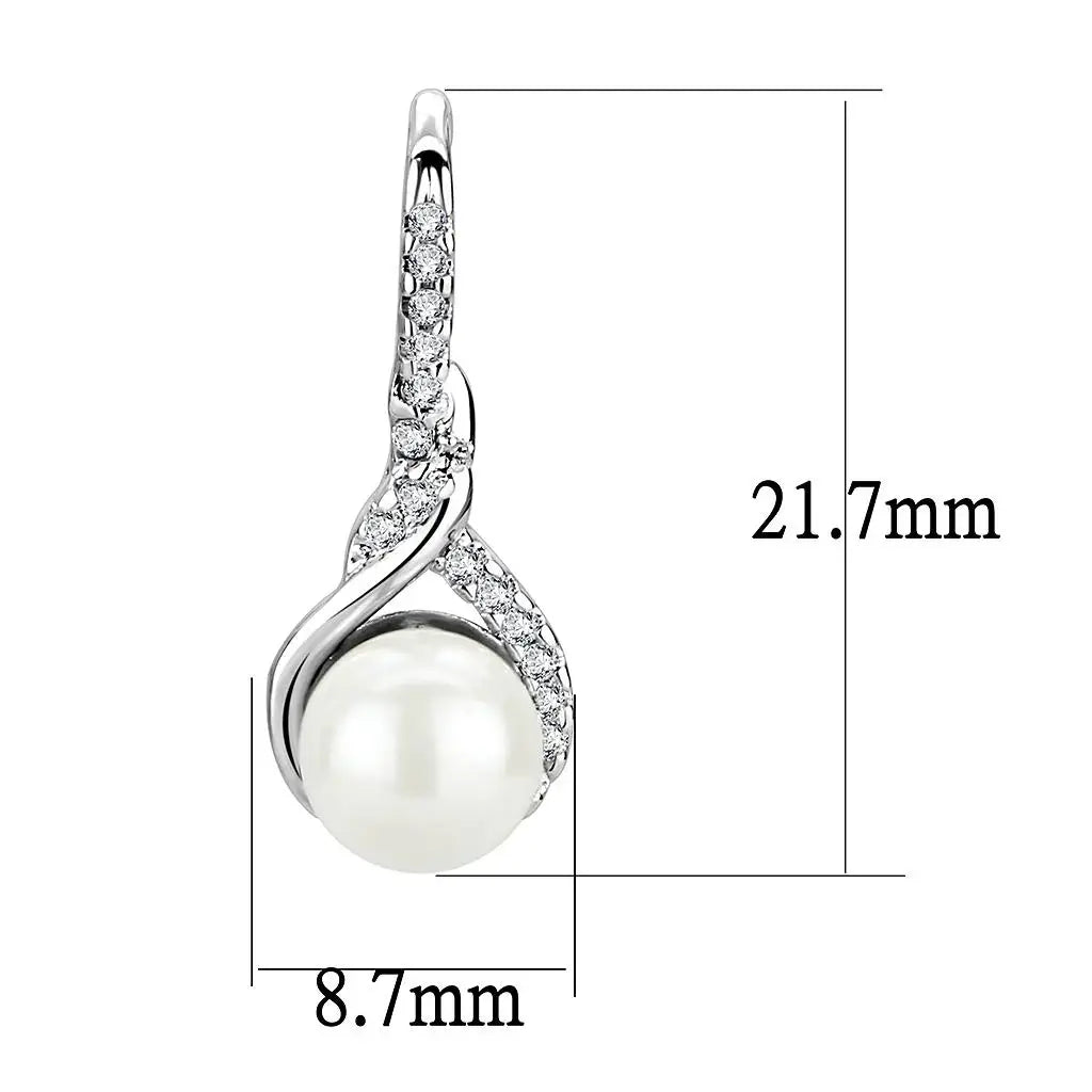3W1478 - Rhodium Brass Earrings with Synthetic Pearl in White - Alamode - Flyclothing LLC