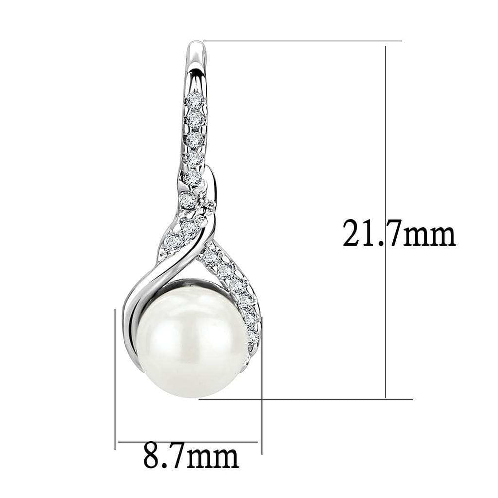 3W1478 - Rhodium Brass Earrings with Synthetic Pearl in White - Alamode - Flyclothing LLC