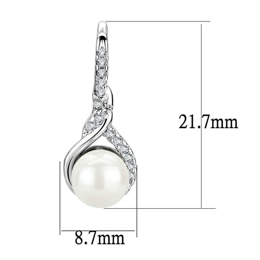 3W1478 - Rhodium Brass Earrings with Synthetic Pearl in White - Alamode - Flyclothing LLC