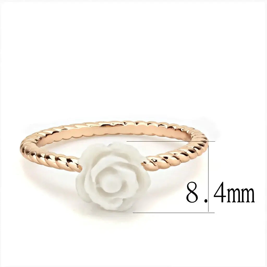 3W1492 - Rose Gold Brass Ring with Synthetic Synthetic Stone in White - Alamode - Flyclothing LLC