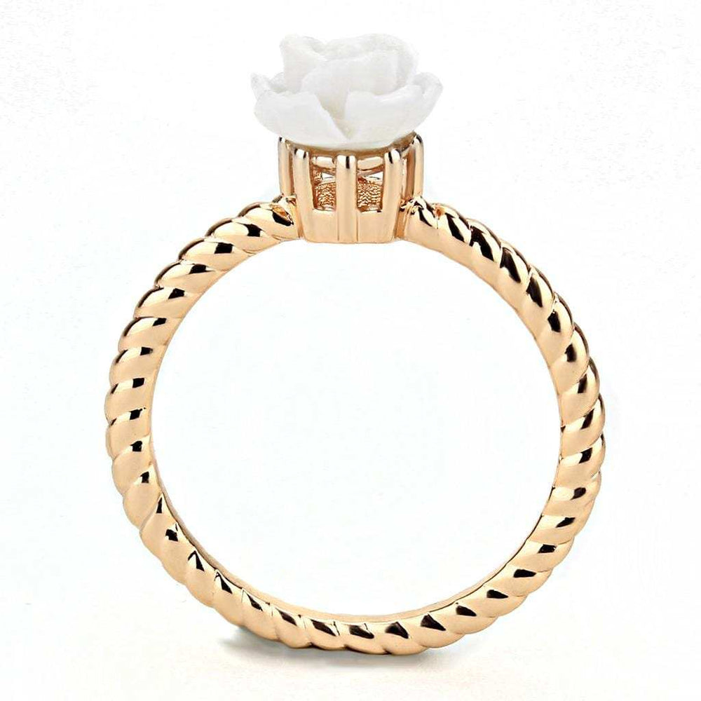 3W1492 - Rose Gold Brass Ring with Synthetic Synthetic Stone in White - Alamode - Flyclothing LLC
