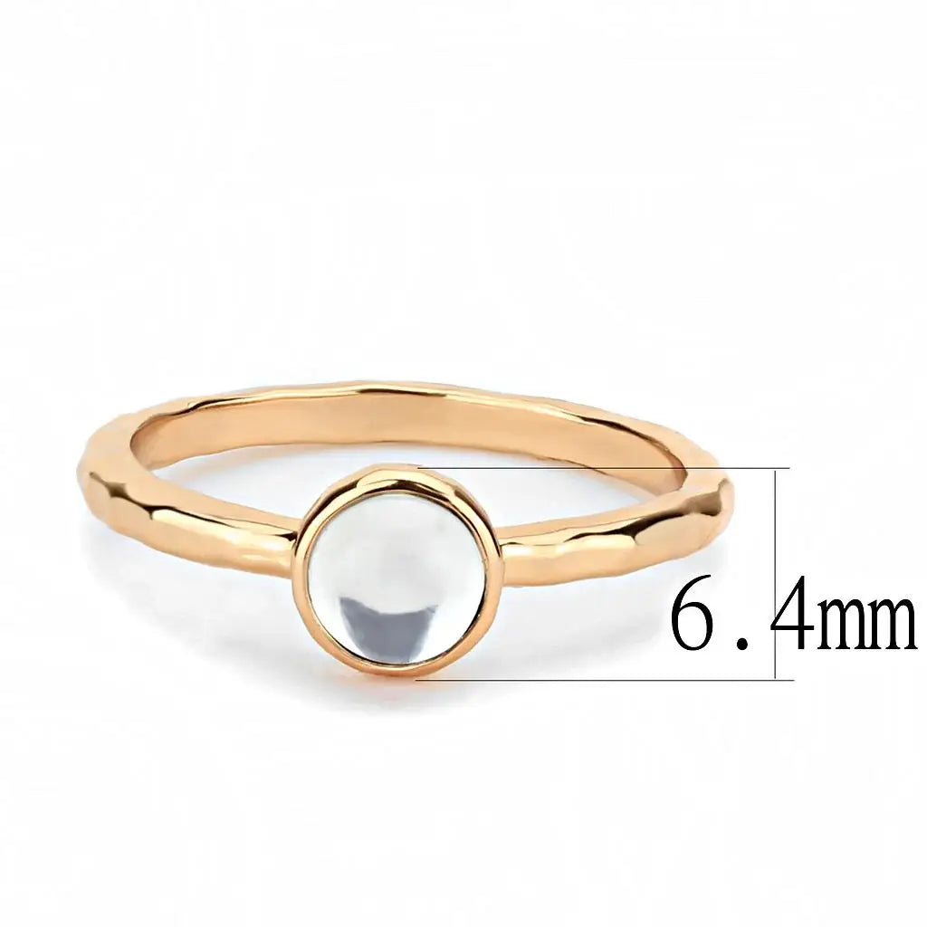 3W1493 - Rose Gold Brass Ring with Synthetic Synthetic Glass in Aquamarine - Alamode - Flyclothing LLC