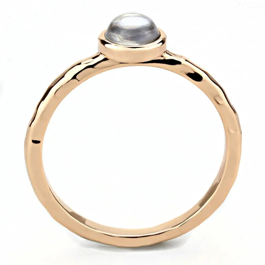 3W1493 - Rose Gold Brass Ring with Synthetic Synthetic Glass in Aquamarine - Alamode - Flyclothing LLC