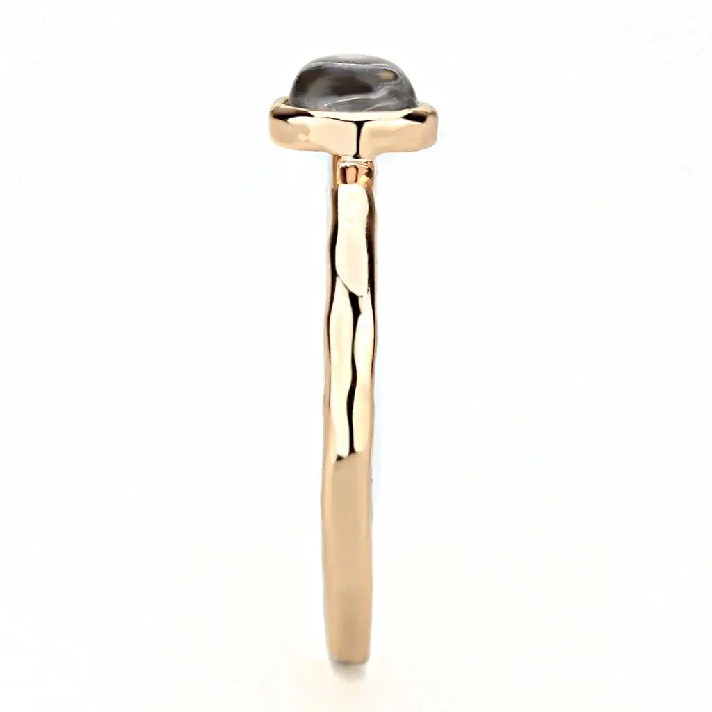 3W1493 - Rose Gold Brass Ring with Synthetic Synthetic Glass in Aquamarine - Alamode - Flyclothing LLC