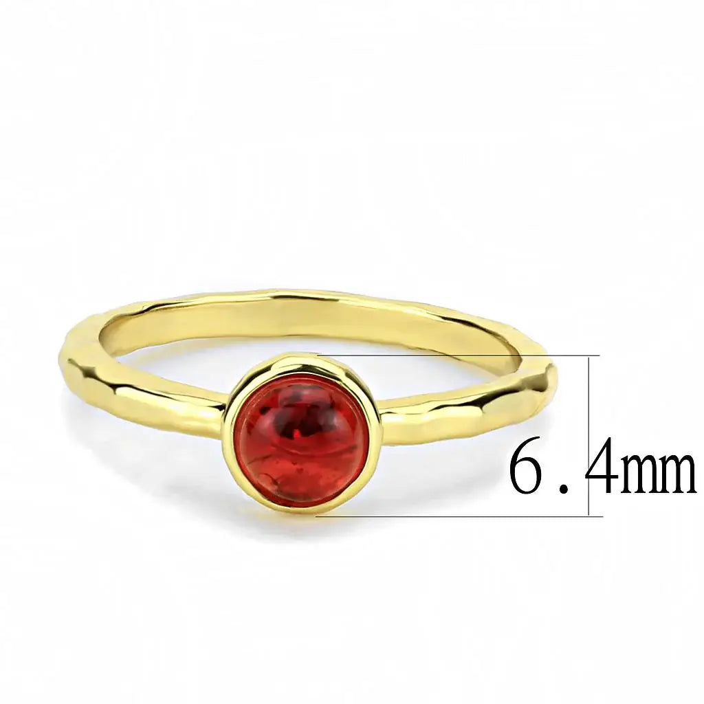 3W1496 - Gold Brass Ring with Synthetic Synthetic Glass in Garnet - Alamode - Flyclothing LLC