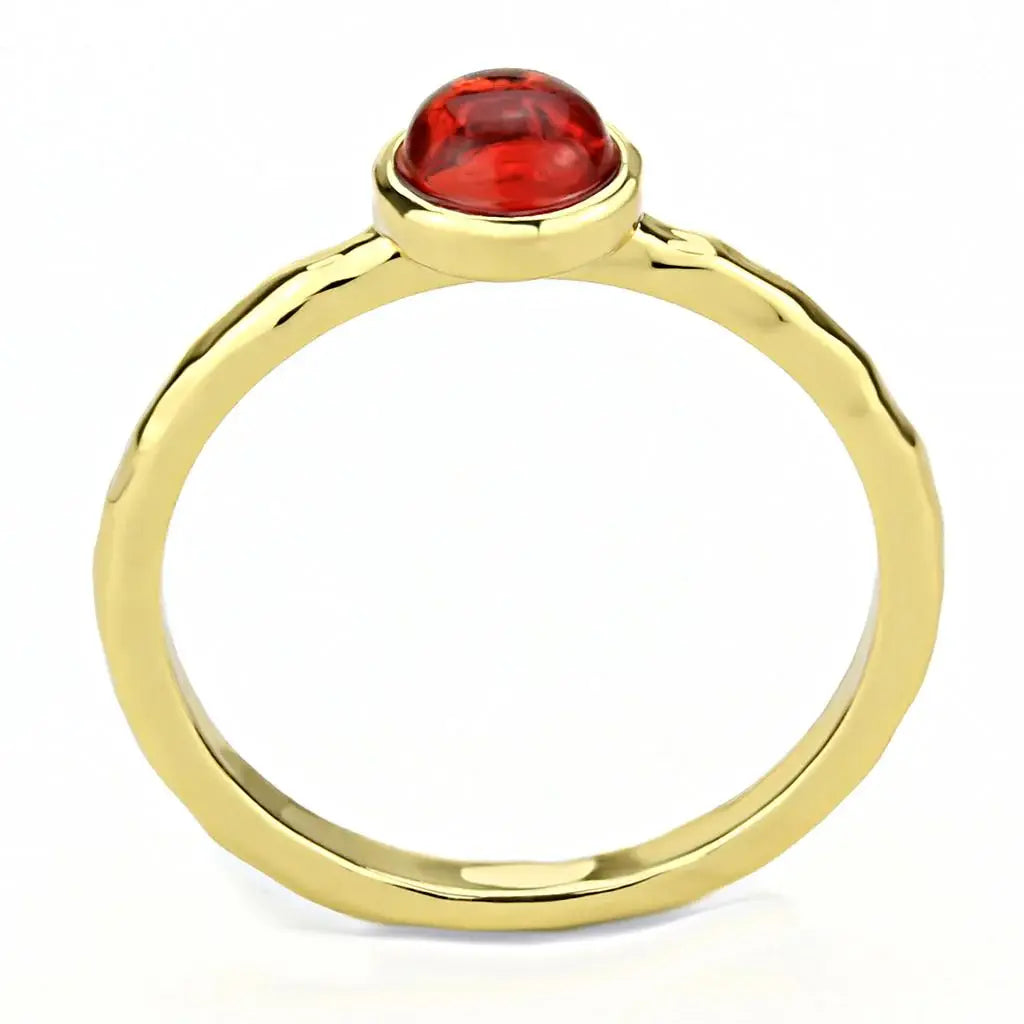 3W1496 - Gold Brass Ring with Synthetic Synthetic Glass in Garnet - Alamode - Flyclothing LLC