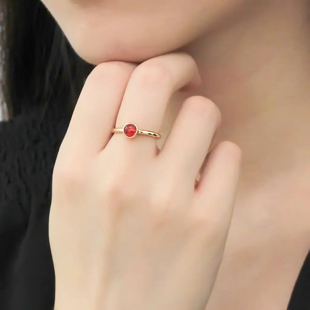 3W1496 - Gold Brass Ring with Synthetic Synthetic Glass in Garnet - Alamode - Flyclothing LLC