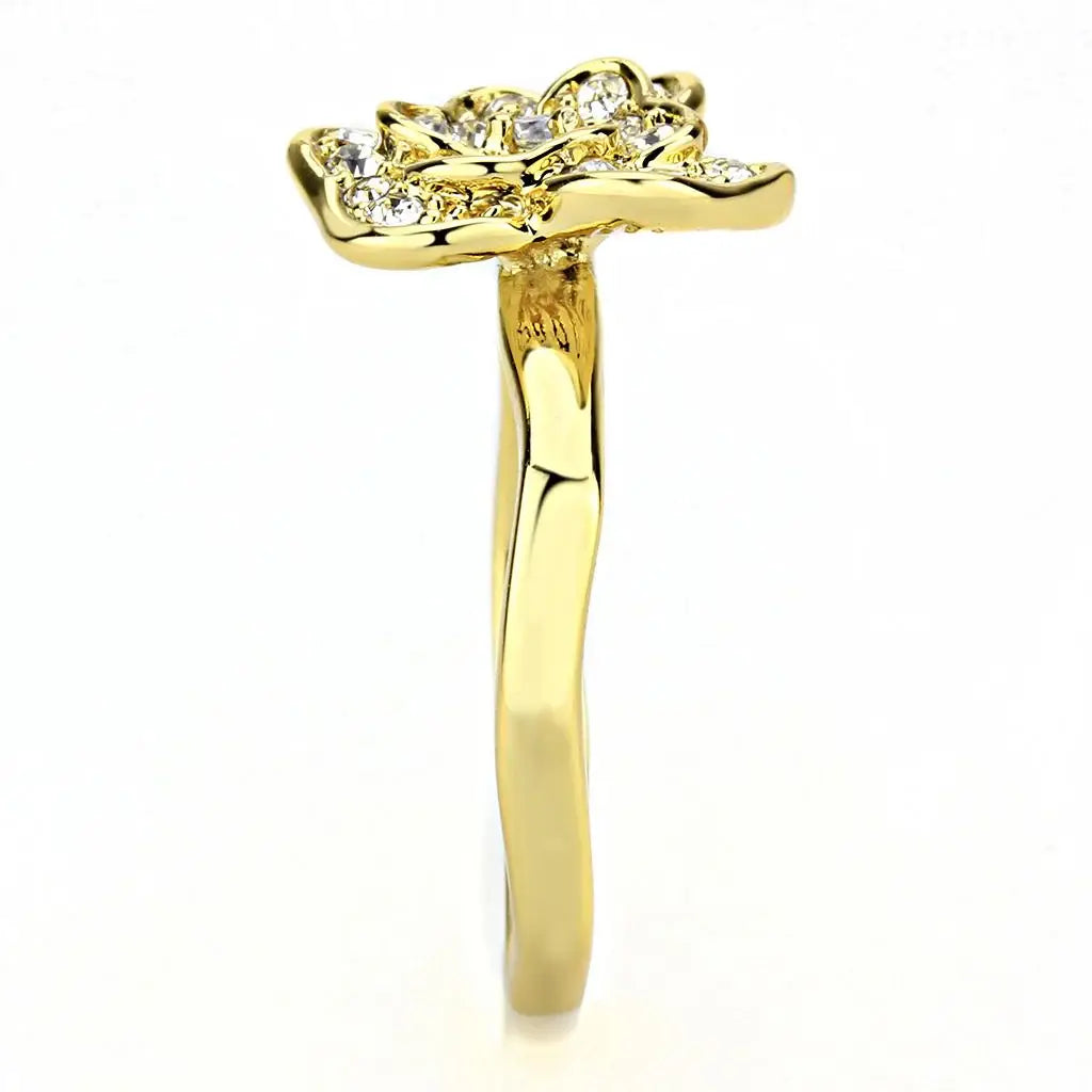 3W1497 - Gold Brass Ring with Top Grade Crystal in Clear - Alamode - Flyclothing LLC