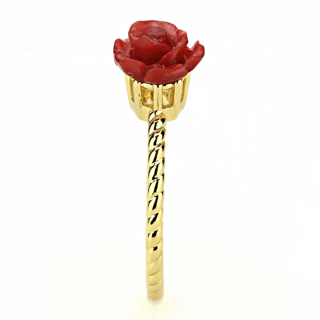 3W1498 - Gold Brass Ring with Synthetic Synthetic Stone in Siam - Alamode - Flyclothing LLC
