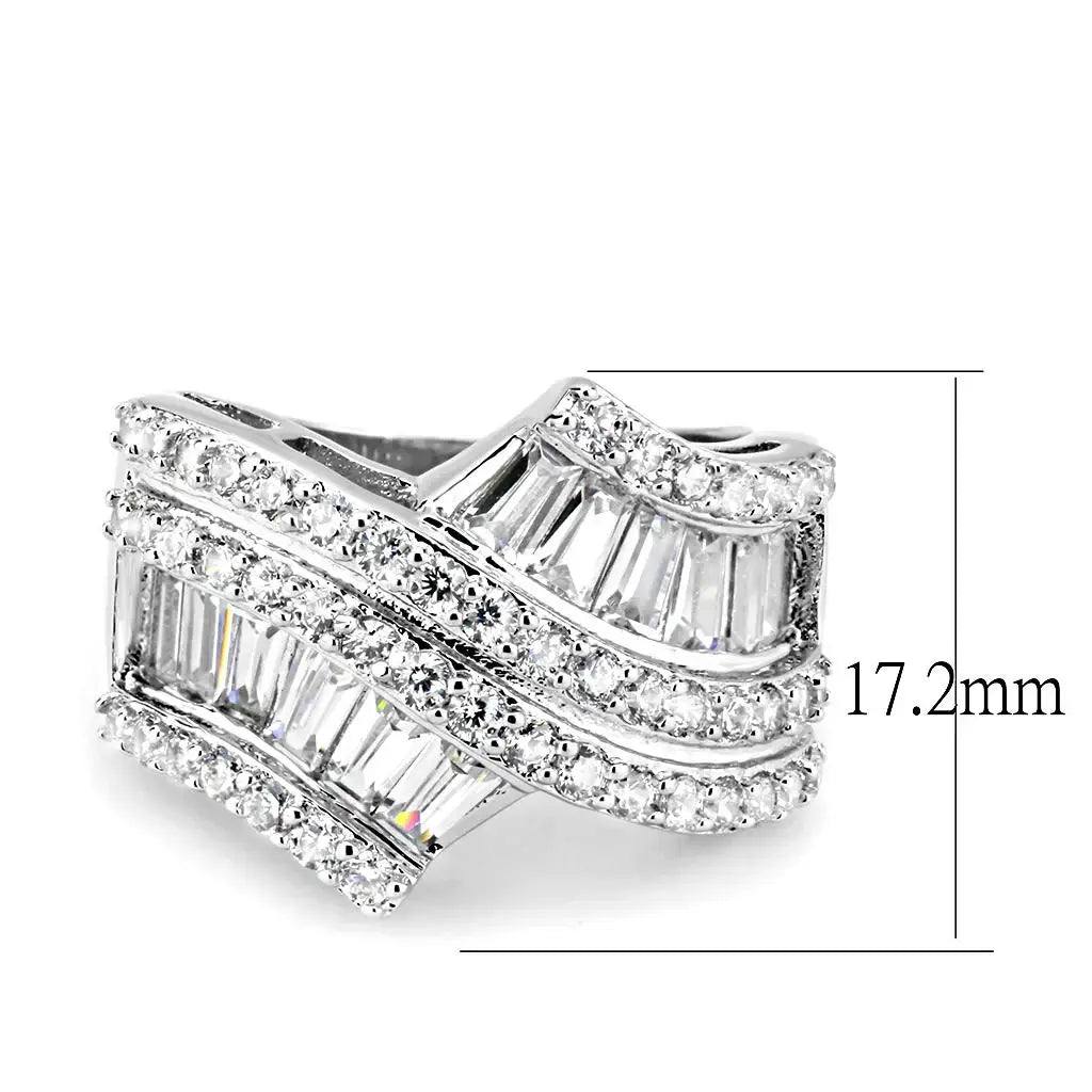 3W1501 - Rhodium Brass Ring with AAA Grade CZ in Clear - Alamode - Flyclothing LLC