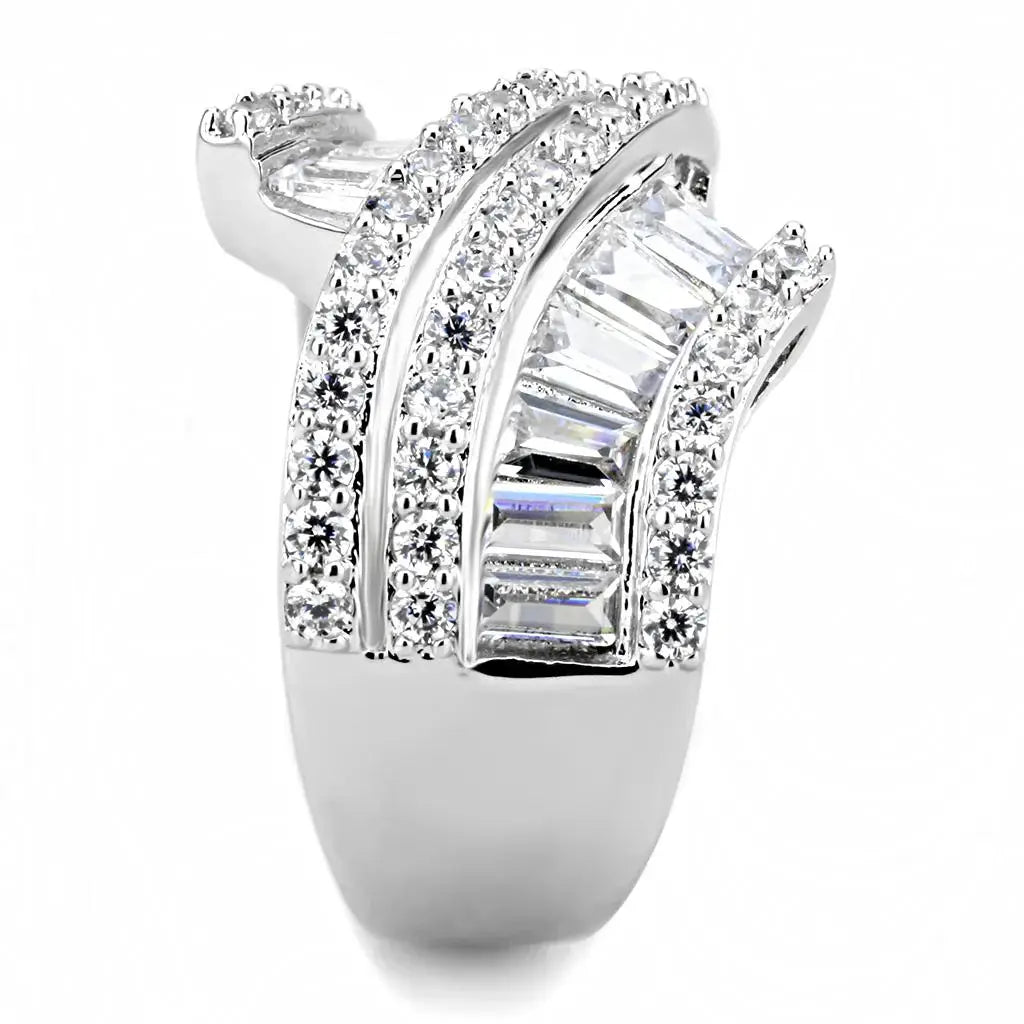 3W1501 - Rhodium Brass Ring with AAA Grade CZ in Clear - Alamode - Flyclothing LLC