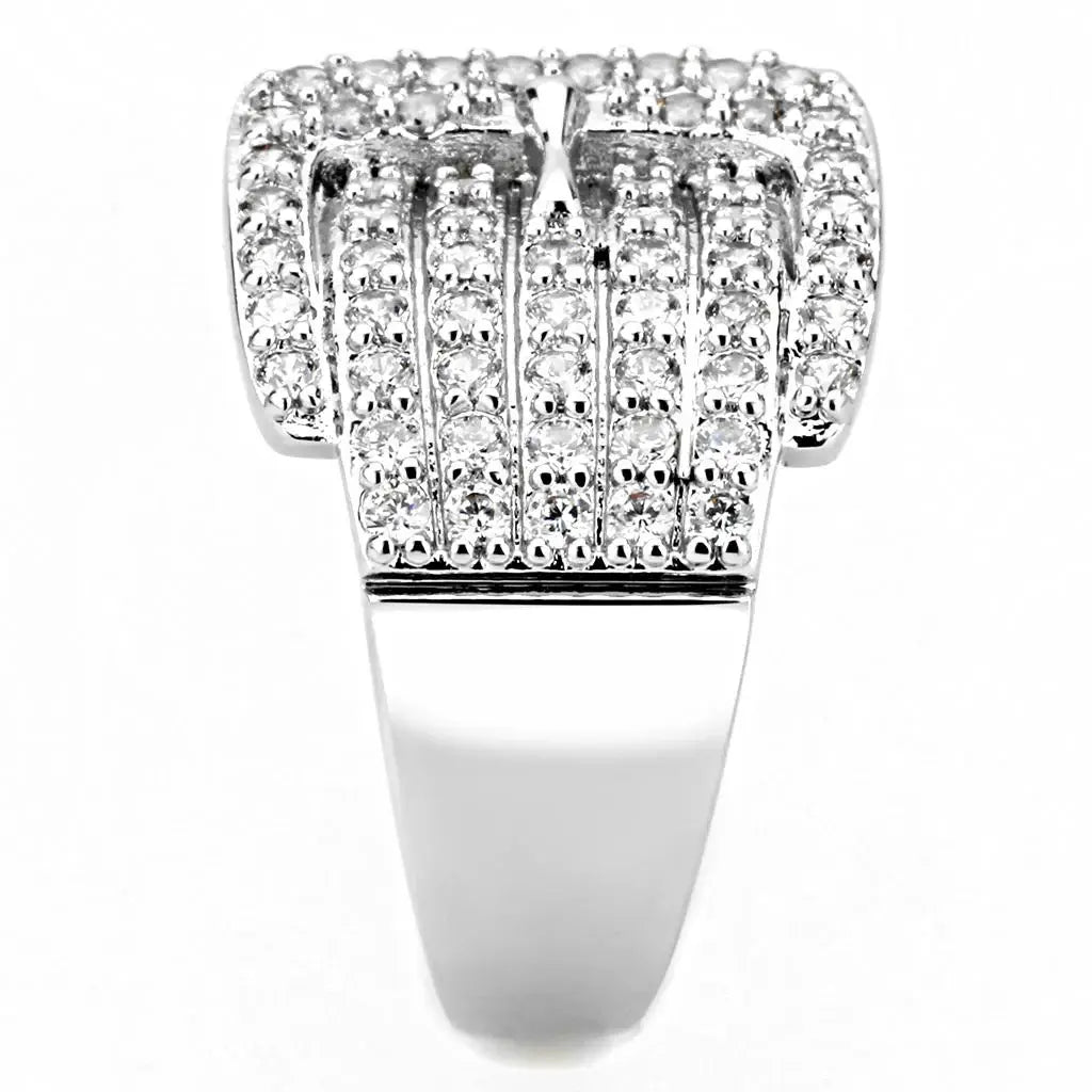 3W1502 - Rhodium Brass Ring with AAA Grade CZ in Clear - Alamode - Flyclothing LLC