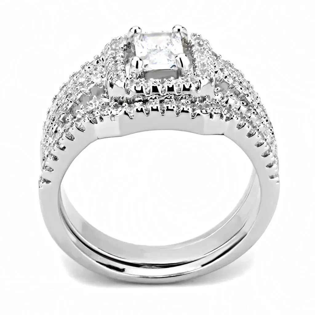 3W1503 - Rhodium Brass Ring with AAA Grade CZ in Clear - Alamode - Flyclothing LLC