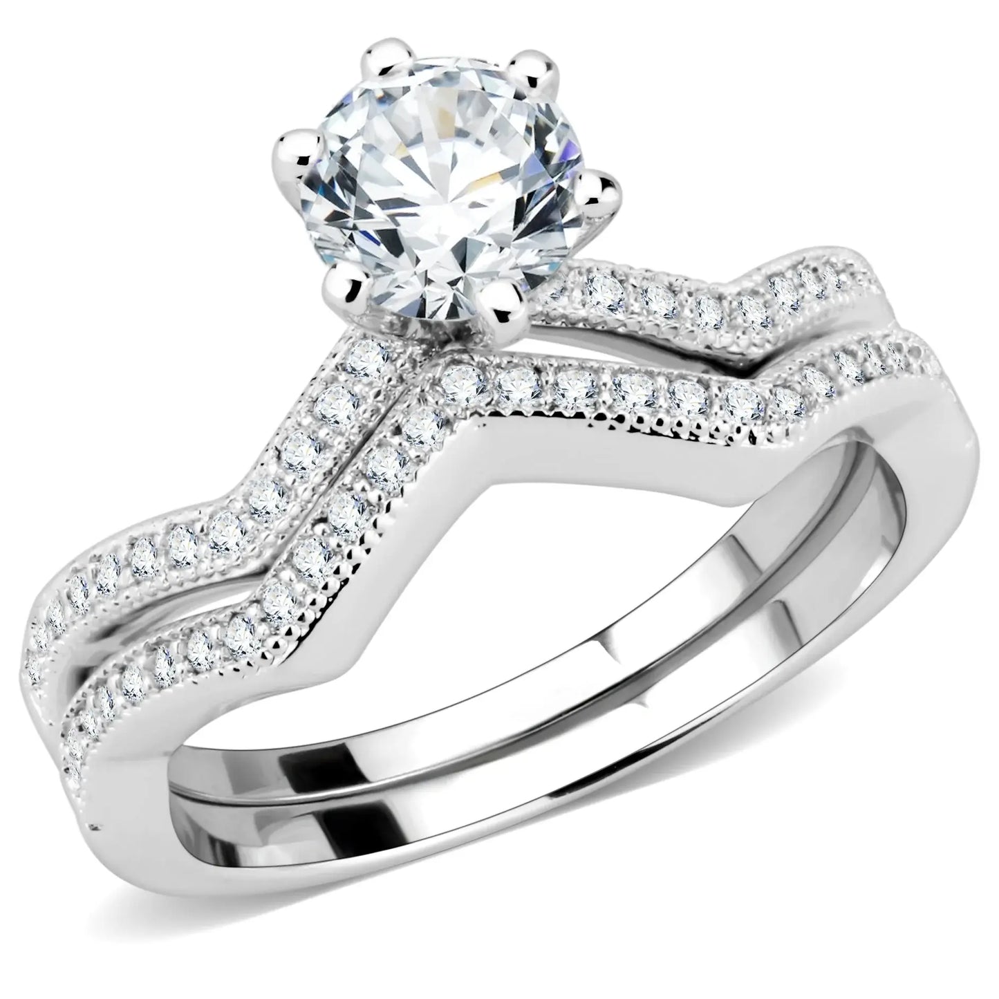 3W1505 - Rhodium Brass Ring with AAA Grade CZ in Clear - Alamode - Flyclothing LLC