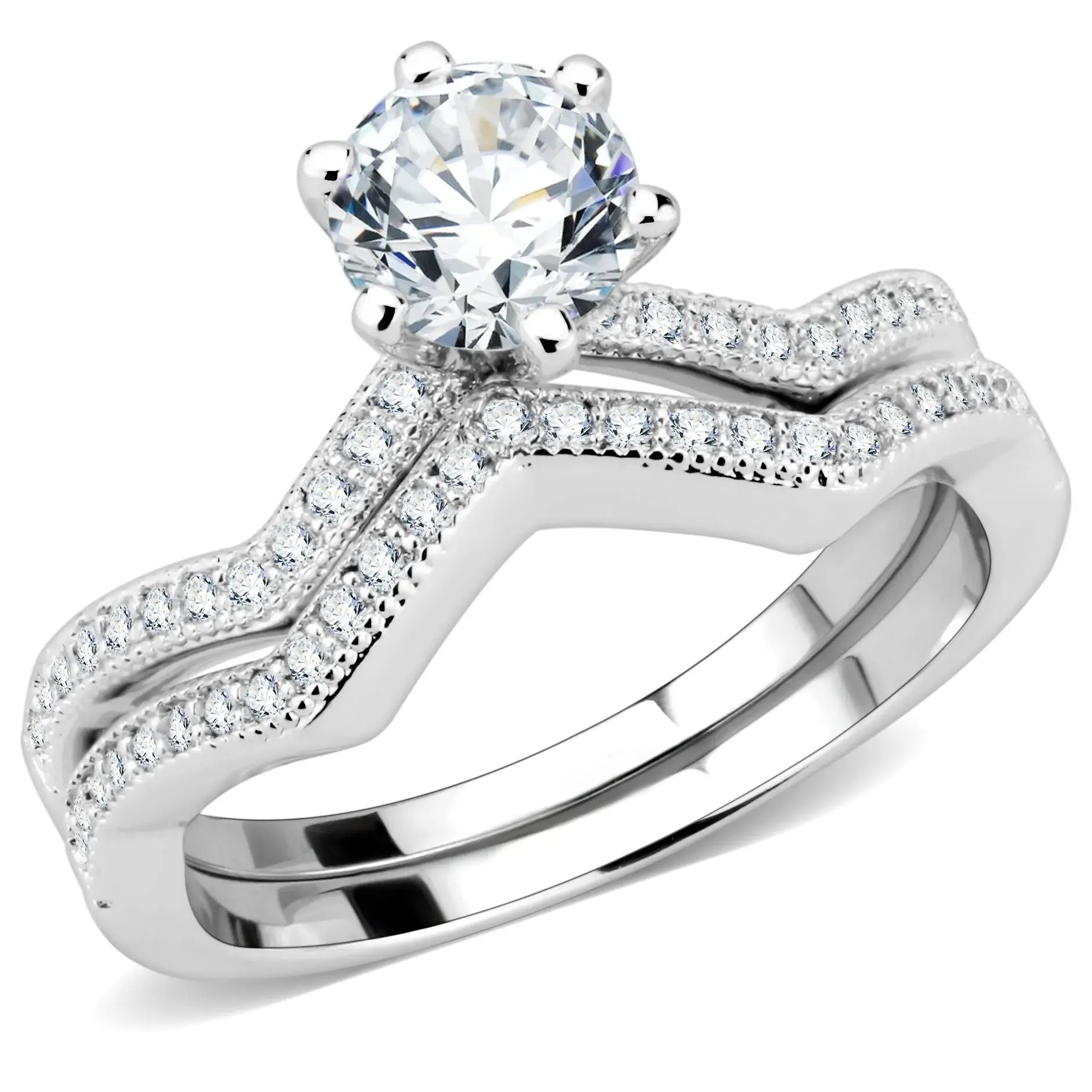 3W1505 - Rhodium Brass Ring with AAA Grade CZ in Clear - Alamode - Flyclothing LLC