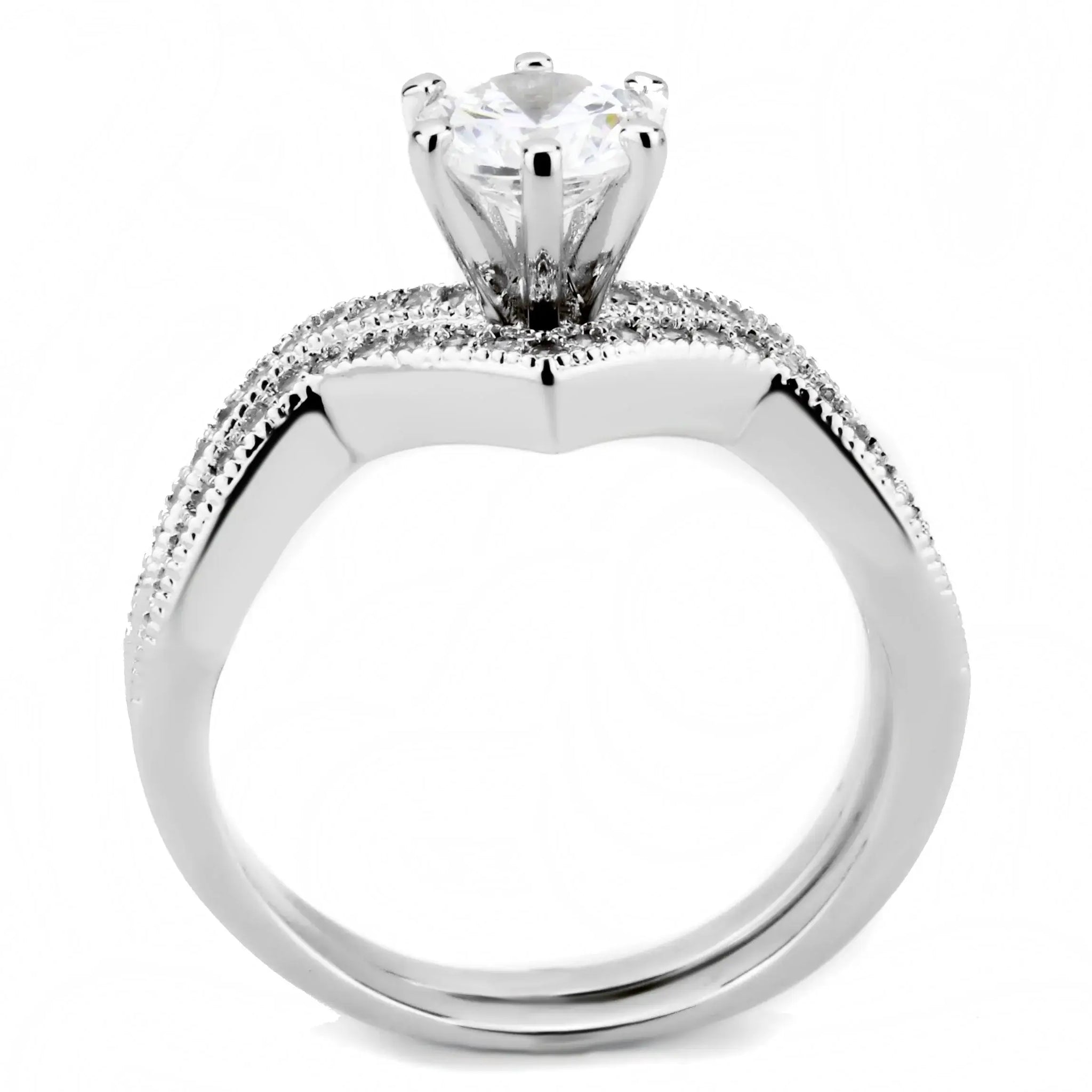 3W1505 - Rhodium Brass Ring with AAA Grade CZ in Clear - Alamode - Flyclothing LLC