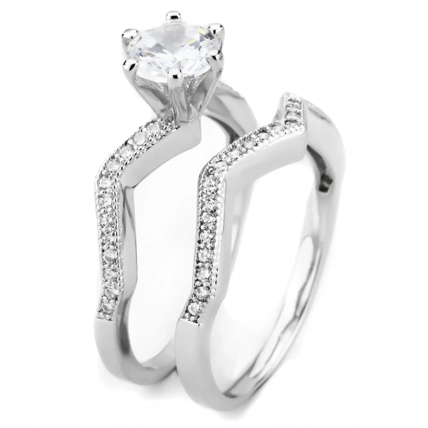 3W1505 - Rhodium Brass Ring with AAA Grade CZ in Clear - Alamode - Flyclothing LLC