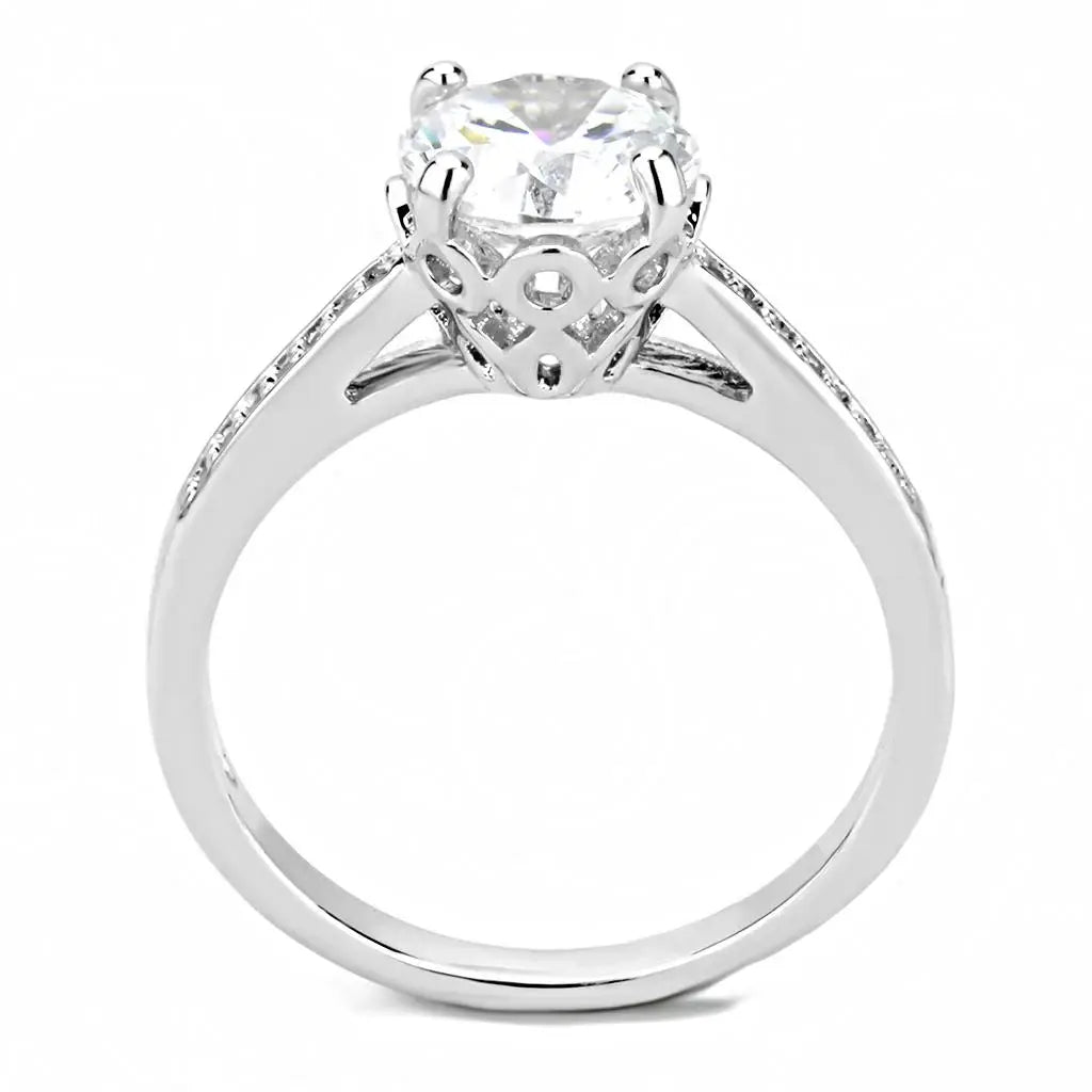 3W1507 - Rhodium Brass Ring with AAA Grade CZ in Clear - Alamode - Flyclothing LLC