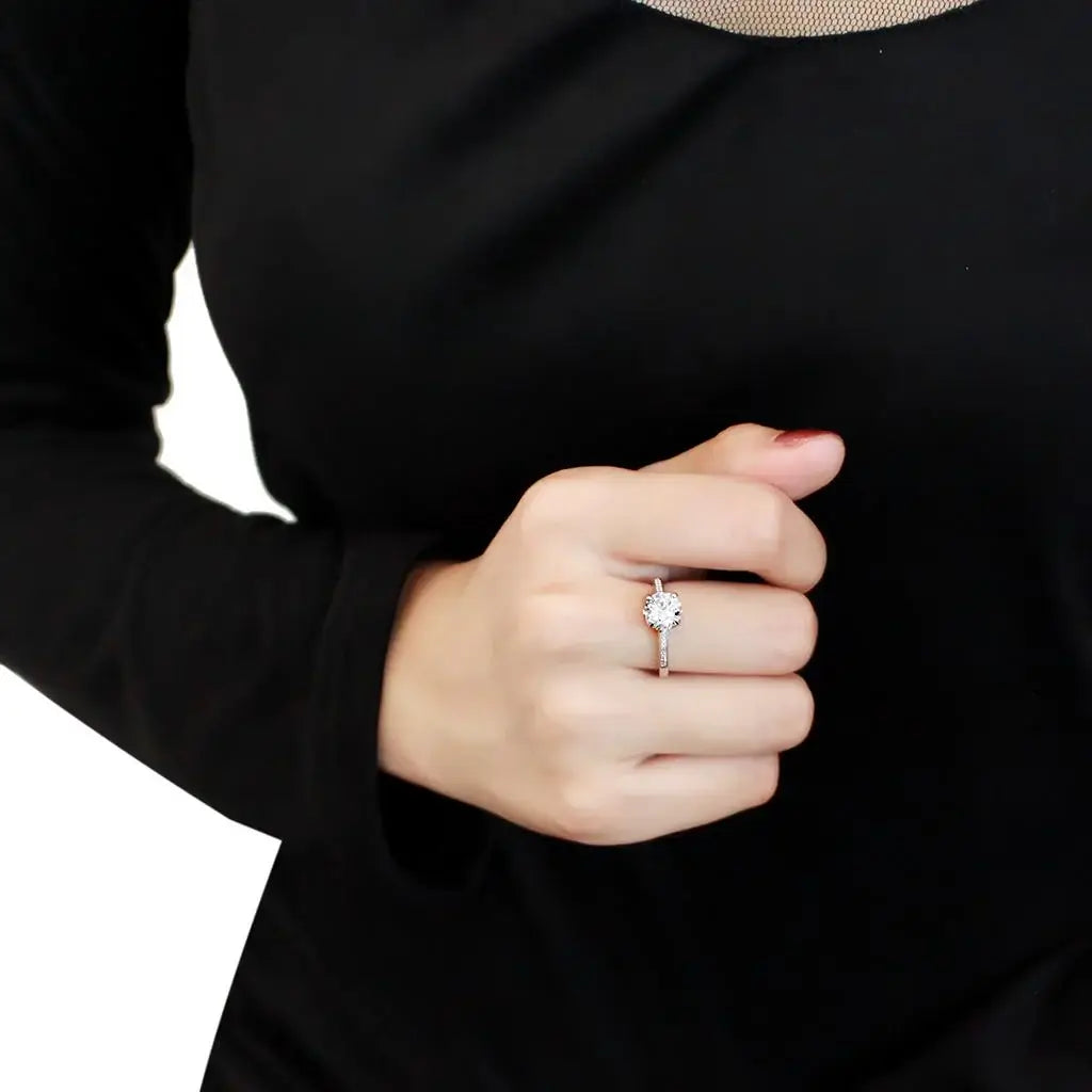 3W1507 - Rhodium Brass Ring with AAA Grade CZ in Clear - Alamode - Flyclothing LLC