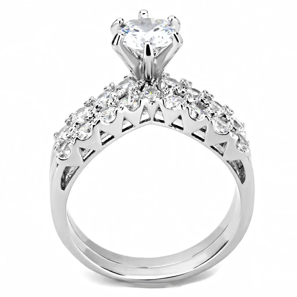 3W1513 - Rhodium Brass Ring with AAA Grade CZ in Clear - Alamode - Flyclothing LLC