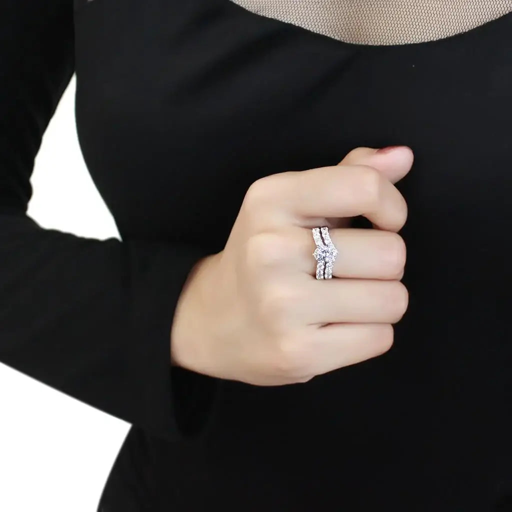 3W1513 - Rhodium Brass Ring with AAA Grade CZ in Clear - Alamode - Flyclothing LLC