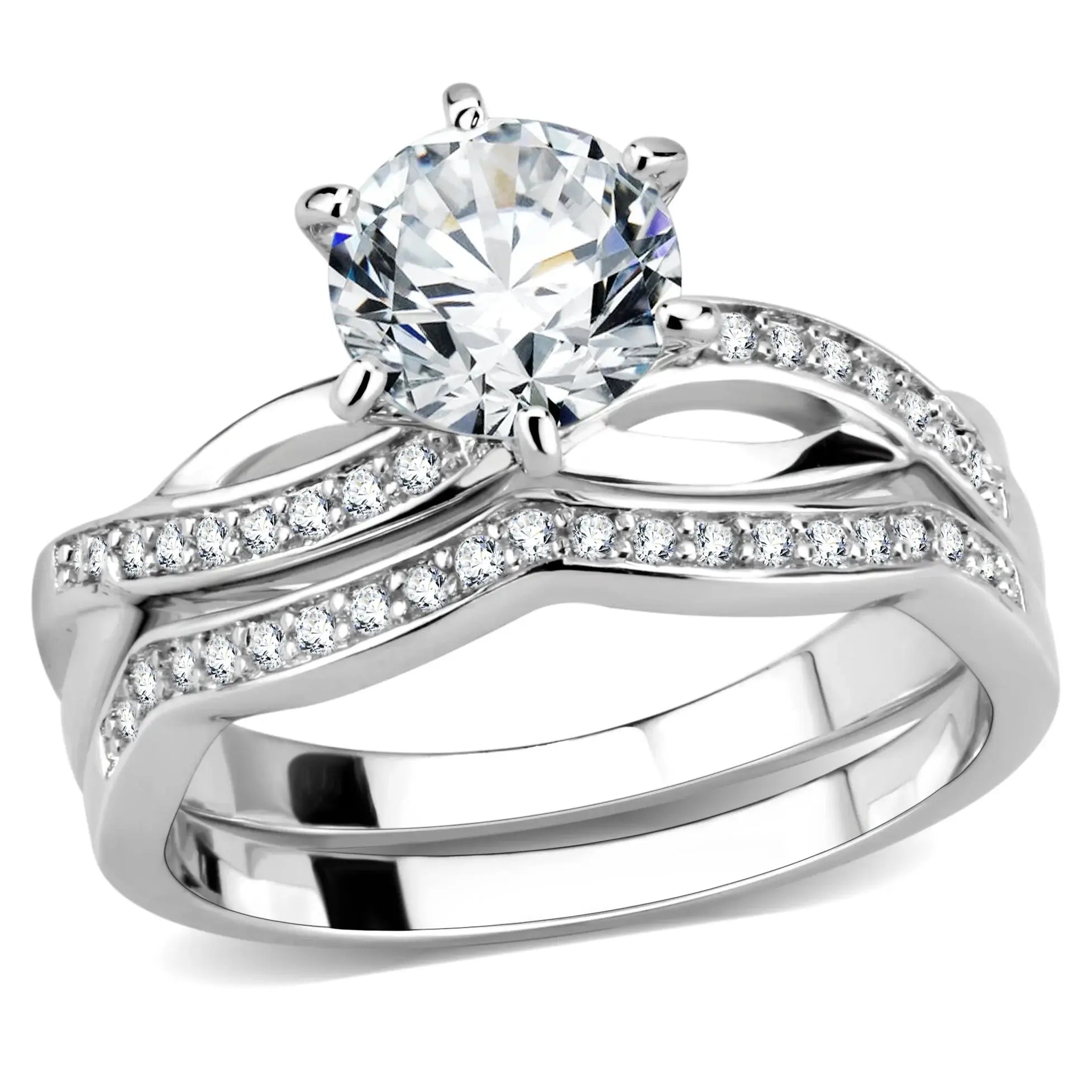 3W1514 - Rhodium Brass Ring with AAA Grade CZ in Clear - Alamode - Flyclothing LLC
