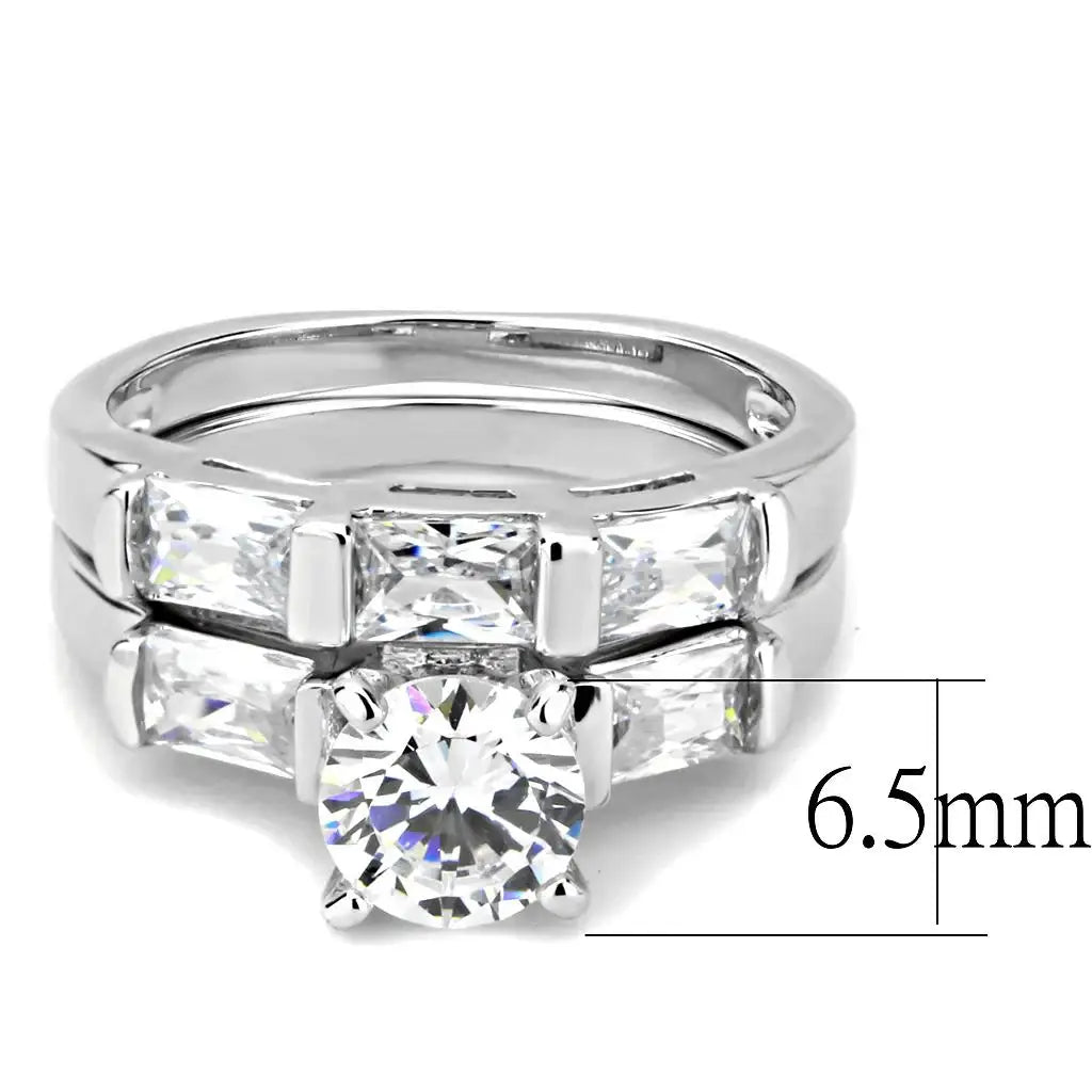 3W1515 - Rhodium Brass Ring with AAA Grade CZ in Clear - Alamode - Flyclothing LLC