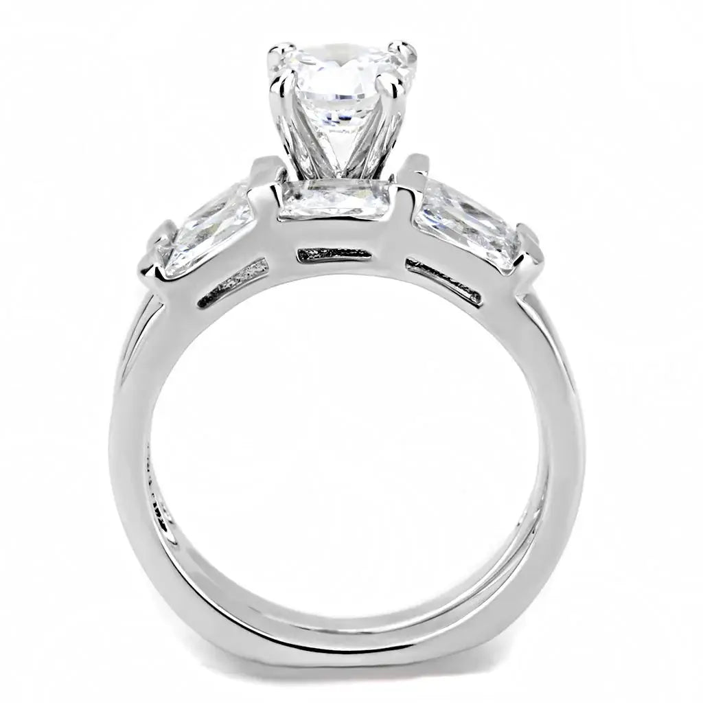 3W1515 - Rhodium Brass Ring with AAA Grade CZ in Clear - Alamode - Flyclothing LLC