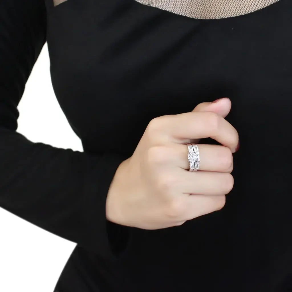 3W1515 - Rhodium Brass Ring with AAA Grade CZ in Clear - Alamode - Flyclothing LLC