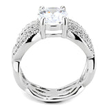 3W1517 - Rhodium Brass Ring with AAA Grade CZ  in Clear - Alamode