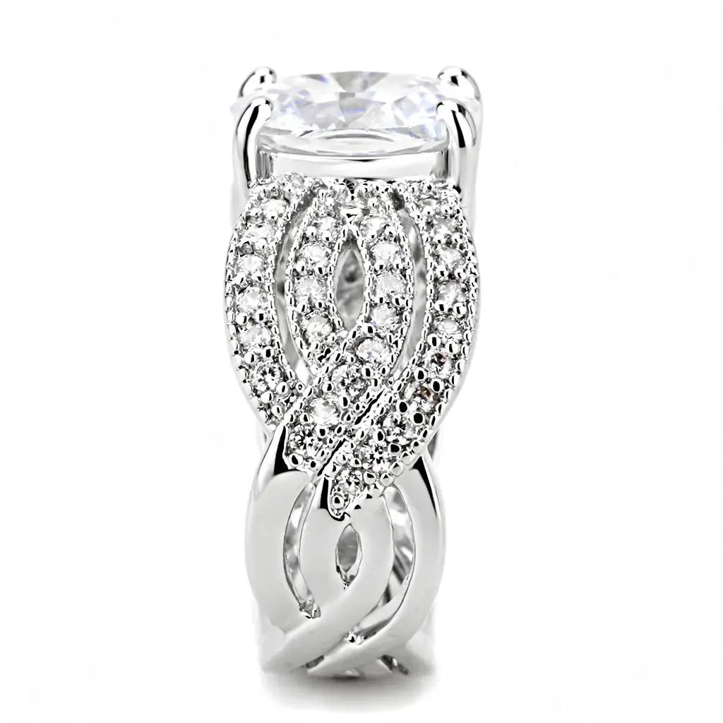 3W1517 - Rhodium Brass Ring with AAA Grade CZ in Clear - Alamode - Flyclothing LLC