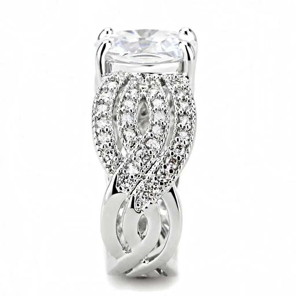 3W1517 - Rhodium Brass Ring with AAA Grade CZ in Clear - Alamode - Flyclothing LLC
