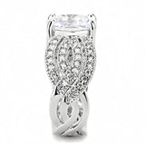 3W1517 - Rhodium Brass Ring with AAA Grade CZ  in Clear - Alamode